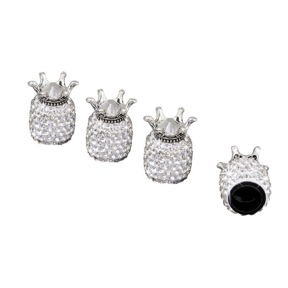 

4Pcs Crown Bling Diamond Crystal Колісні ковпачки Rhinestone Clay ABS Автомобільні шини Клапани Повітряні клапани штока шини Кришки герметичної кришки Bling 4pcs White