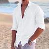 2024 Men's Linen Long Sleeve Shirts Button Up Shirt Casual Summer Loose Fit Turn-down Collar Shirt