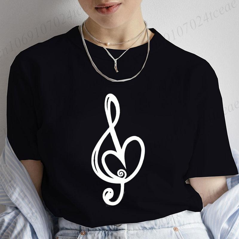 Musical Note Heart Print Unisex T Shirt Short Sleeve O Neck Unisex Tshirt Ladies Fashion Tee Shirt Tops Clothes Camisetas Mujer
