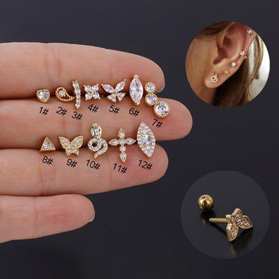 316L Stainless Steel Piercing Labret CZ Tragus Lip Stud Earrings Snake Eye Cross Helix Conch Cartilage Body Jewelry