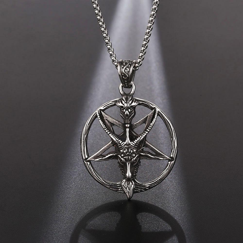 

Сатана Буйвол Череп Голова Овца Кулон Ожерелье Перевернутая Пентаграмма Модные Мужчины Ретро Ожерелье из нержавеющей стали Панк-украшения