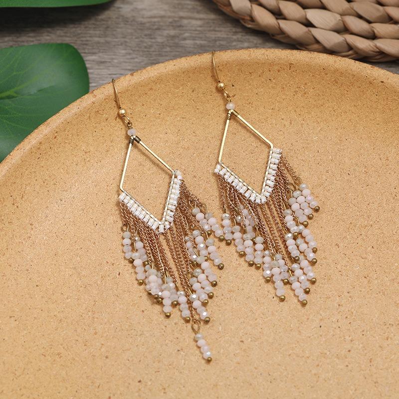 Hand-woven Bohemian Earrings Retro Personality Vacation Long Fringed Temperament Earrings Women
