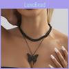 Creative Double Layer Butterfly Pendant Necklace In Gold Silver And Black For Women