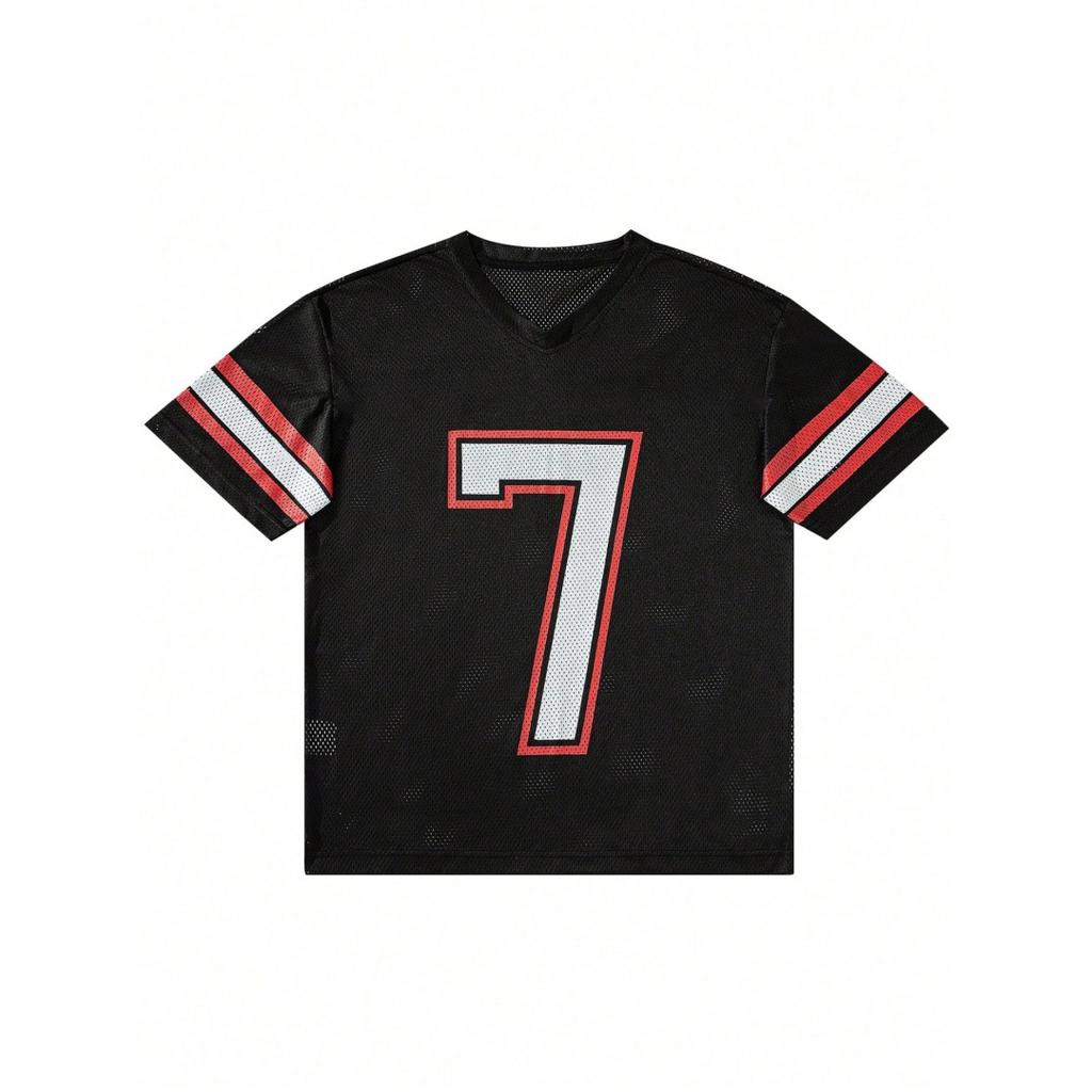 Summer T Shirt Mesh Jersey Style Number 7 Print T Shirt Short Sleeve V Neck Sporty Casual Streetwear Tops