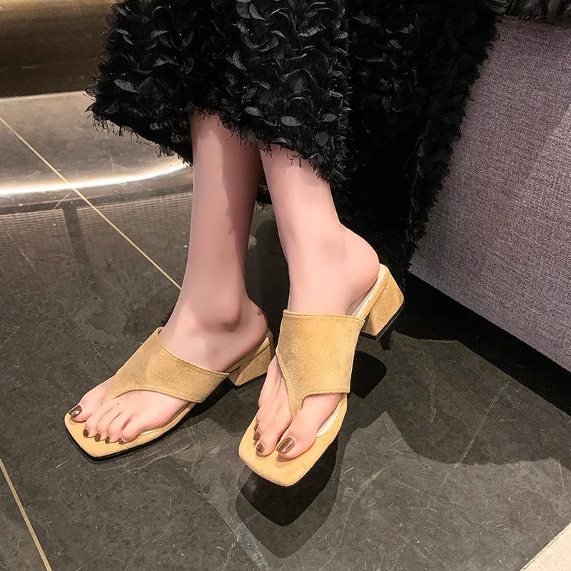 Fashion 2025 Summer New Brand Women Slipper Fashion  Square Heel Outdoor Slides Shoes Ladies Casual  Flip Flops Sand