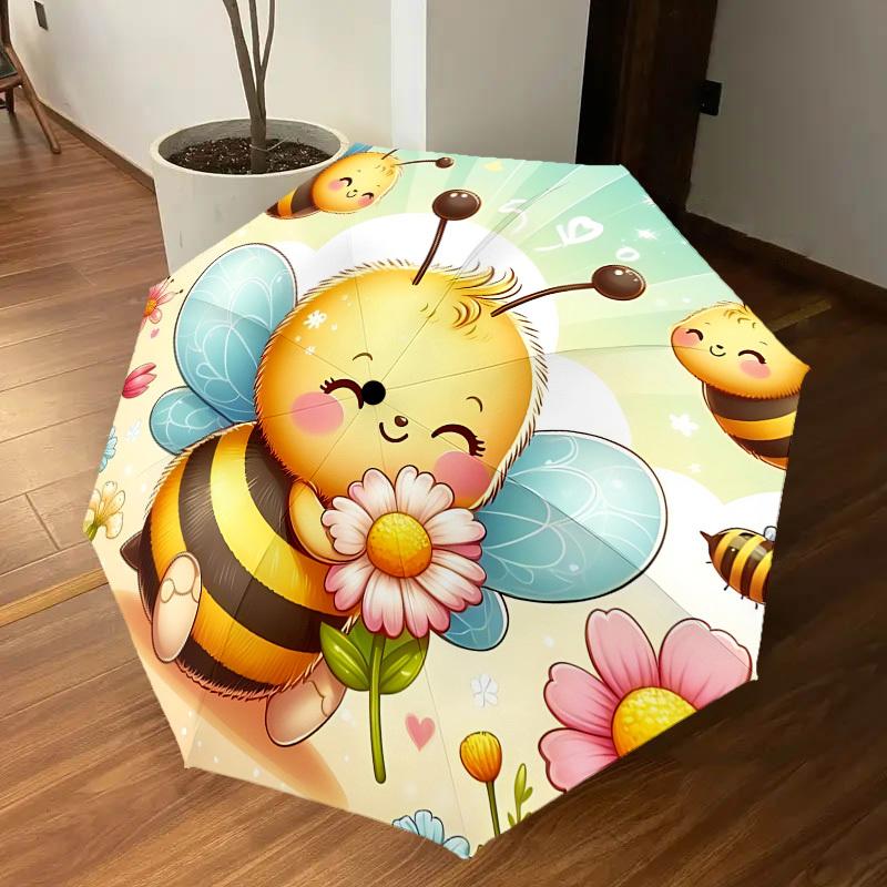1PC Flower beeAutomatic Open/Close Umbrella with Windproof, 8-Rib Sturdy Canopy, Durable Ribs, Fashionable Design, Outdoor Accessory, Fun Prin, Holida
