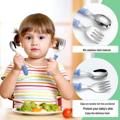 Juego de Cubiertos Infantiles de Acero Inoxidable 304 - Cuchara y Tenedor de 3 Piezas para Salidas