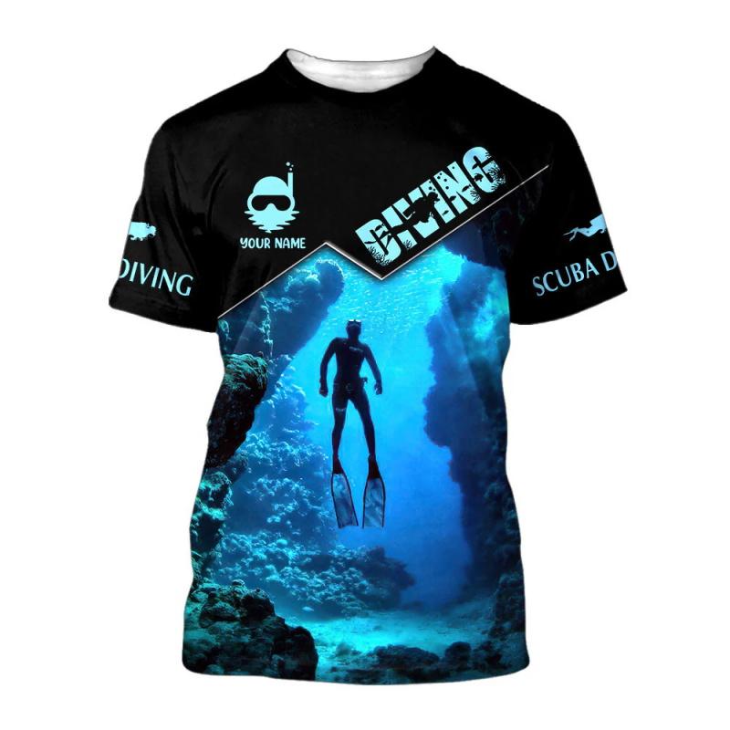 Custom Name Diving T Shirt For Men Women Full Print Scuba Diving Tshirts Gift For Divers Short Sleeve Men's Tshirt Streetwear