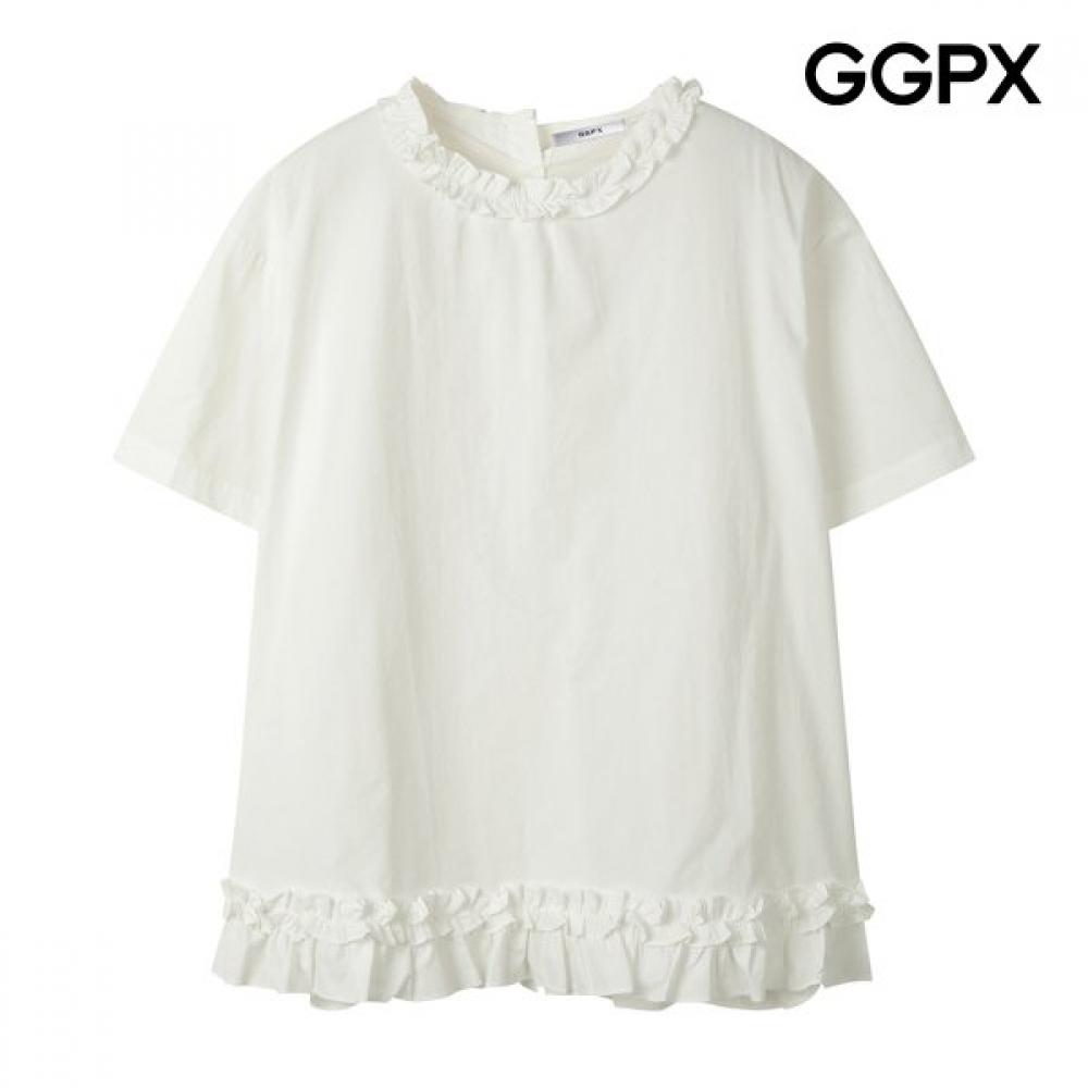 Ggpx New York Reverse Ribbon Button Frill Short Sleeve Blouse Gq4sh039f blacks/F