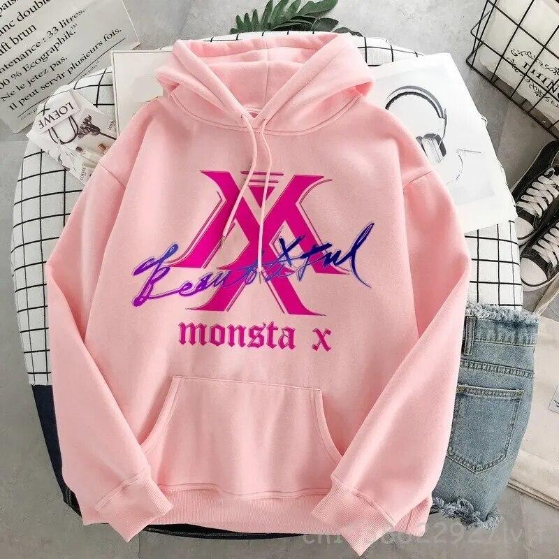 Hipster svetr Monsta X oversized módní mikina s kapucí Harajuku mikina podzimní oblečení ženy mikiny s dlouhým rukávem streetwear unisex mikina