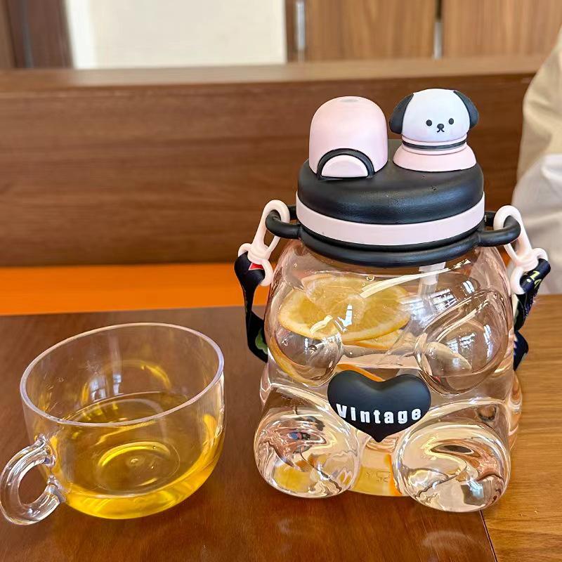 3D Cartoon Kids Straw Cup - Cute, Large Capacity with Handle & Strap 1200ml