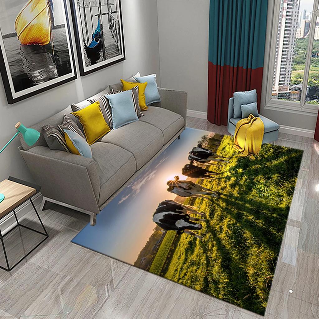 Milchkuhmuster Teppich Kawaii Bauernhoftier Teppich Ochse Fußmatte Rechteck Bereichsteppiche für Erwachsene Yogamatte Wohnzimmerdeko Fußmatte