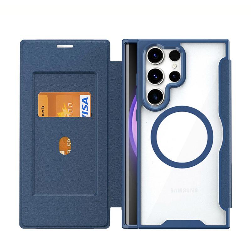 

Кожаный чехол-книжка S24 Ultra для Samsung и iPhone 16 ProMax, прозрачный магнитный чехол для мобильного телефона с MagSafe iPhone 11 (6.1 )