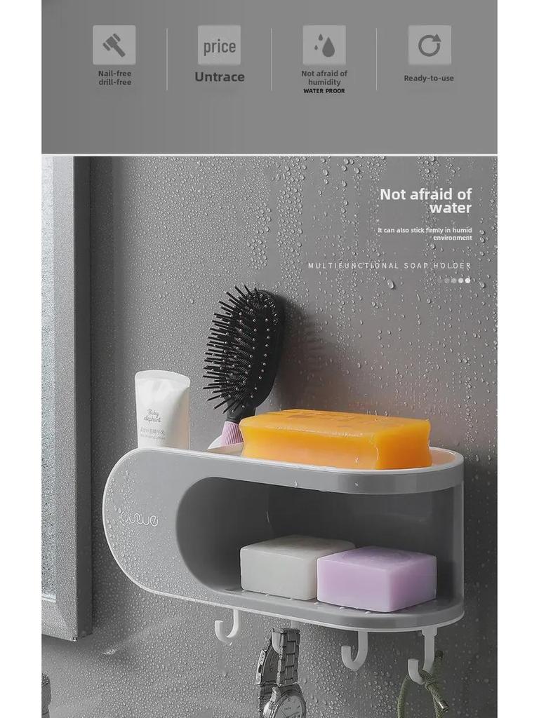 Holder Twotier Soap Punchfree Wallmounted With Suction Cups