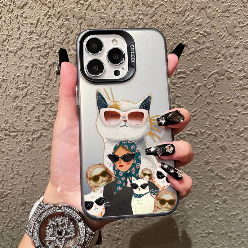 White Cat And Fashion Women Pattern Phone Case For Samsung S24 S23 Ultra Plus FE S25 S22 Ultra Plus S21 FE Laser Shockproof Case
