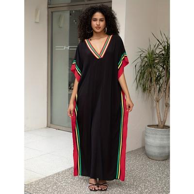Γυναικείο φόρεμα Boho Cover Up, με μεγάλη αντίθεση με πολύχρωμο ριγέ στάμπα V λαιμόκοψη Loose Fit Vacay Beach Kaftan