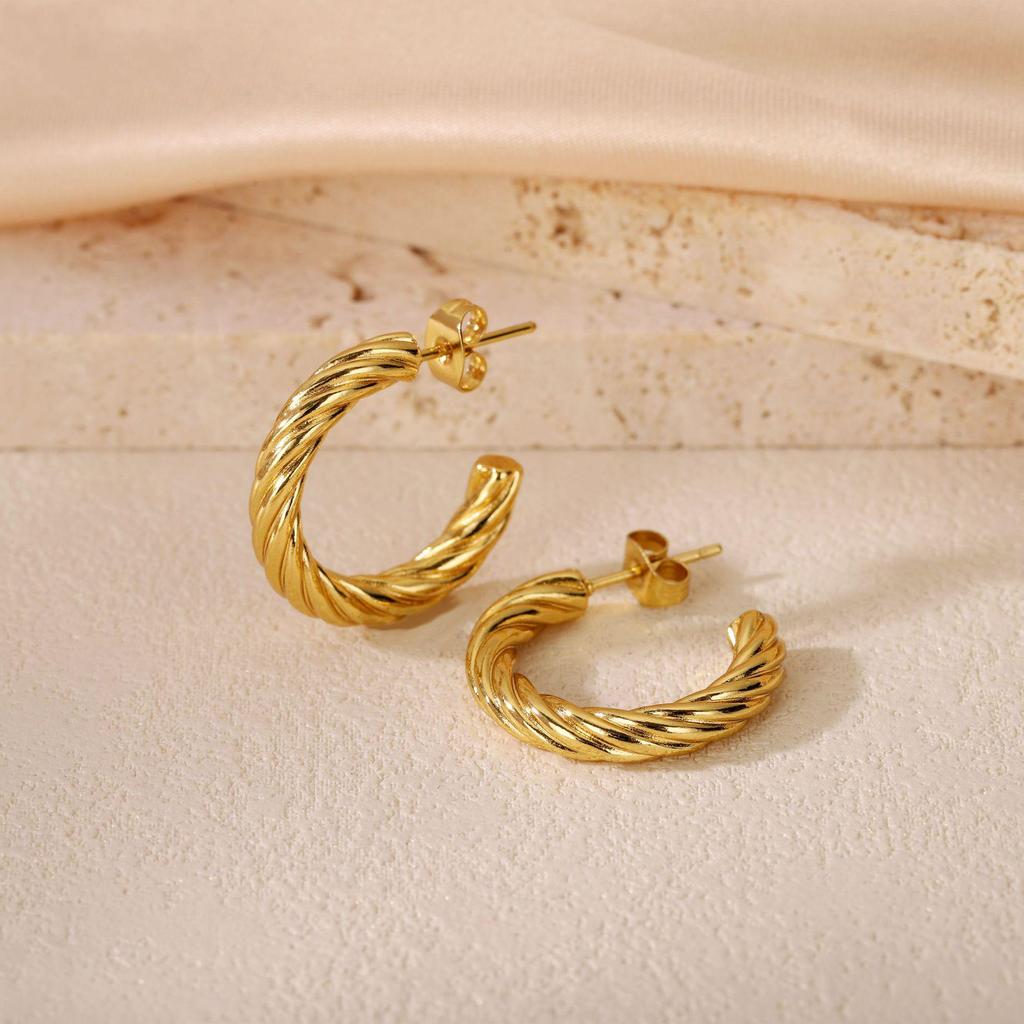 2025 Bestseller Twisted Pattern Hoop Earrings, Titanium Steel, European & American Style, Versatile Design.