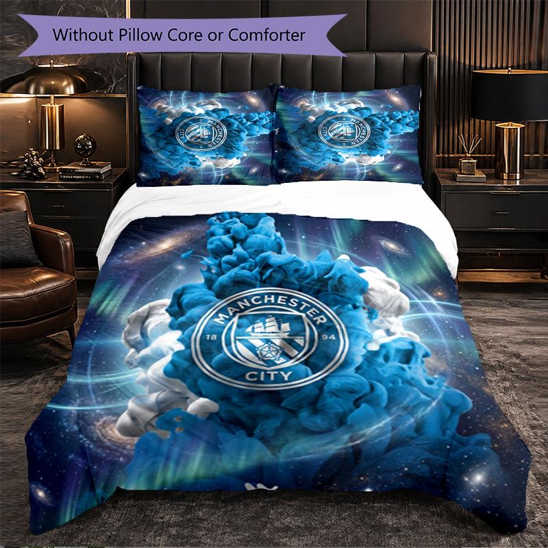 Manchester City Pattern 3 Pieces Bedding Set Soft Microfiber Duvet Cover with Pillow Cases for Bedroom