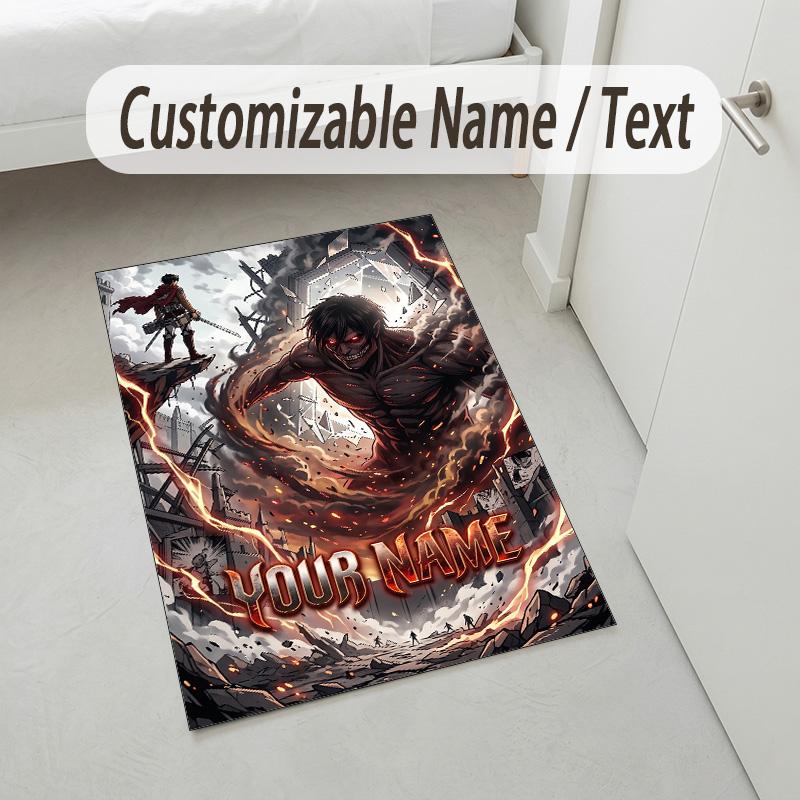 Personalized Crystal Velvet Carpet,Attack on Titan Custom Printed Name, Plush Area Rug For Home Indoor Decor