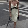 Sexy V-Neck Strap Dress With Lace Detailing And Flowing Ribbons, Stylish And Unique Long Dress For Women