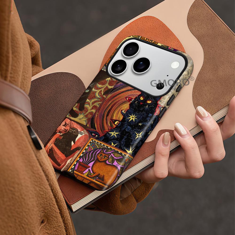 Popular Cool Cat Illustration Mobile Phone Case for Apple 17pro Matte Film iPhone Protective Cover