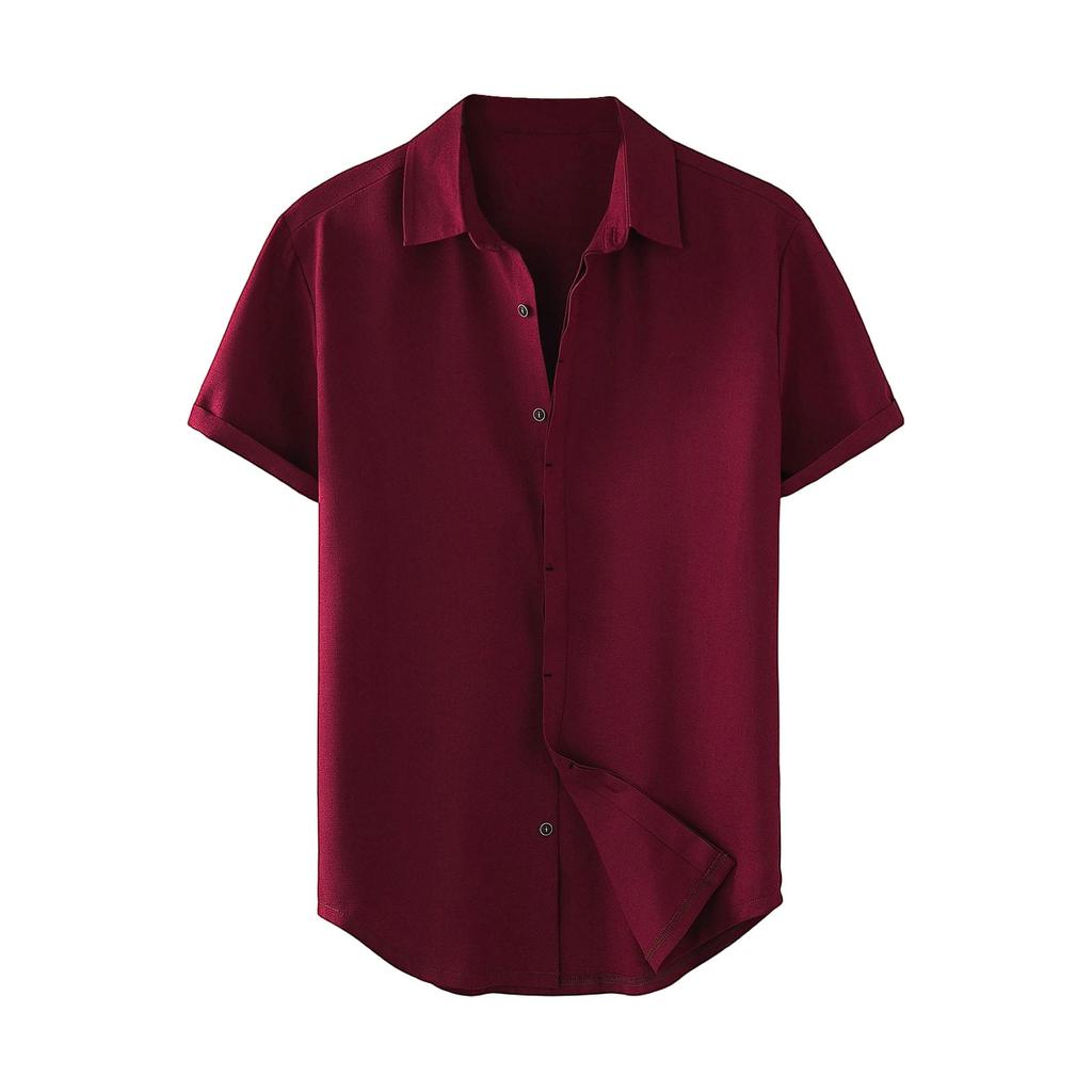 Men'S Fashion Collar Solid Color Shirt Casual Short Sleeved Top