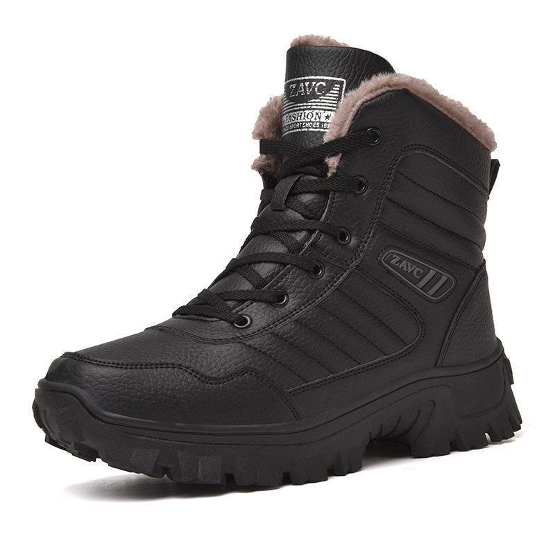 Northeast Herre Svarte Vanntette Sklisikre Høye Snøstøvler - Kuldebestandige, Slitesterke, Fløyelsforede, Bomullssko med Tykk Såle