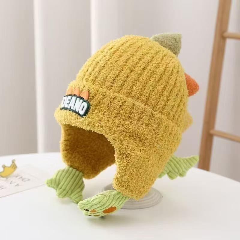 New children's hats autumn and winter ear protectors thickened cute plush dinosaur boys and girls warm knitted wool hats