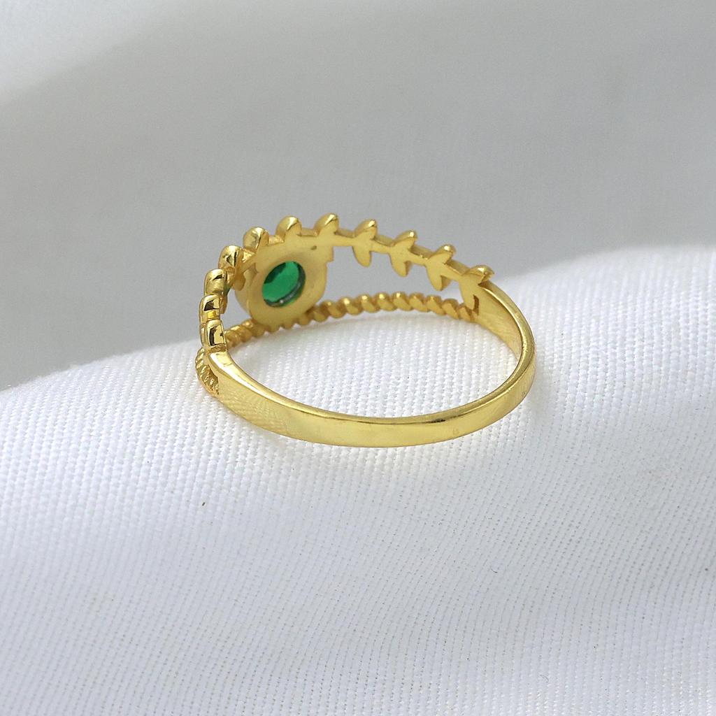 Anillo de Circonita Verde con Baño de Oro Amarillo, Joyería Hecha a Mano de Plata de Ley 925, Joyería para Mujer