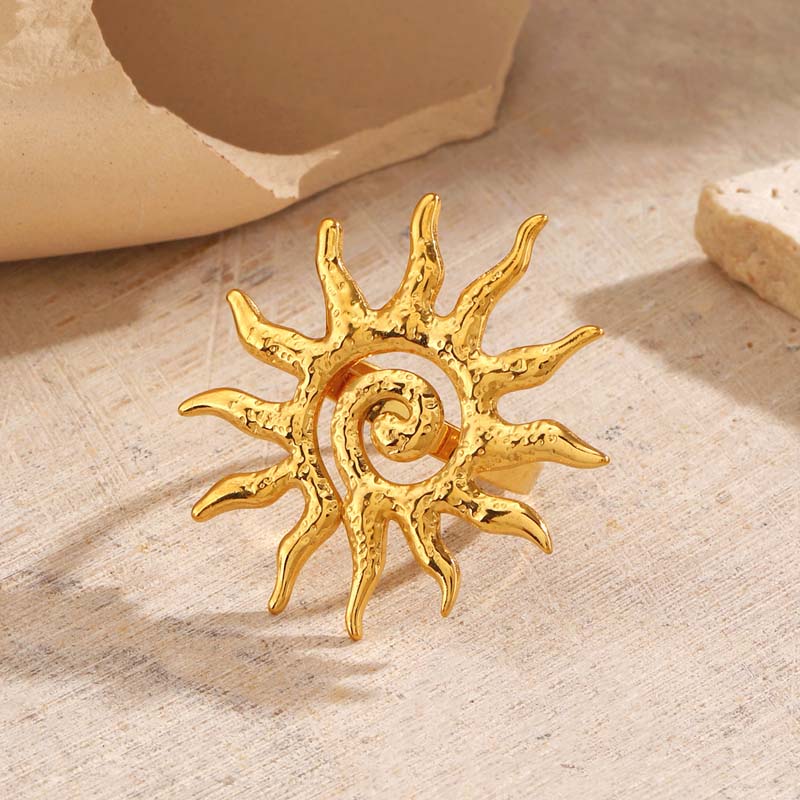 Stainless Steel Metal Sun Shape Open Rings For Women Vintage Gold Color Sunflower Adjustable Finger Rings Jewelry Accessories