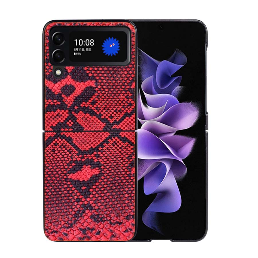 It looks like Real Snake Skin Phone Case For Samsung Z Flip 7 6 5G Galaxy Z Flip4 Z Flip5 Z Flip3 Coque Black Hard PC Shell Prot