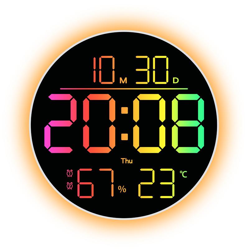 

New Product RGB Living Room Wall Clock Large Font Color Changing Clock Atmosphere Light Multifunctional Home Furnishings 6695R white shell