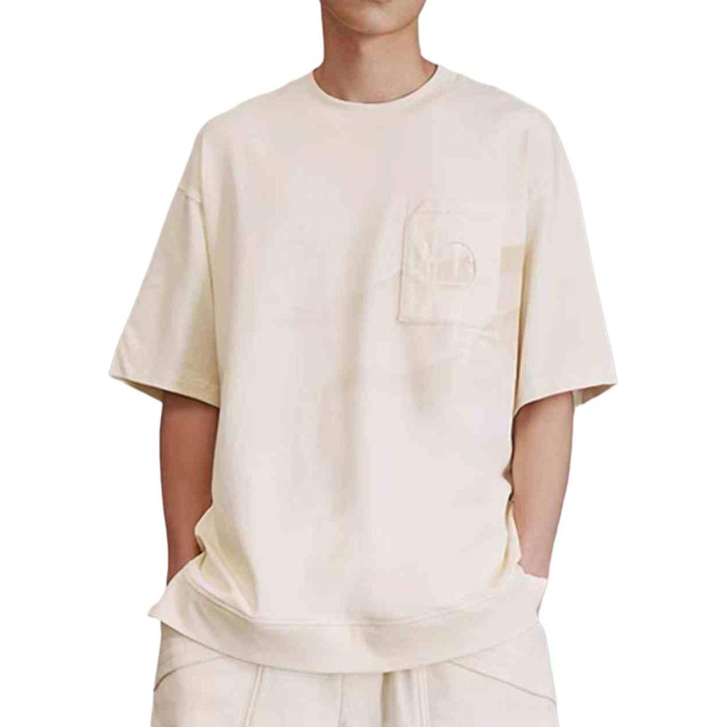 Li Ning X Jackie Chan Collaboration Kung Fu Series Casual Loose Solid Color Drop Shoulder Short Sleeve T-Shirt Unisex T-Shirts Paper-White AHSU193-1