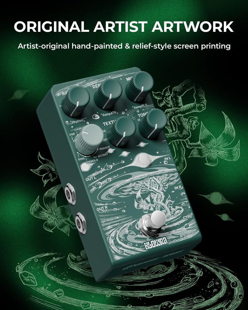 Klowra Sprout Modulation Guitar Pedal for Electric Guitar with CTRL Digital Guitar Pedal with 9 Analog True Tap and Presets Input, Effects Rotary,