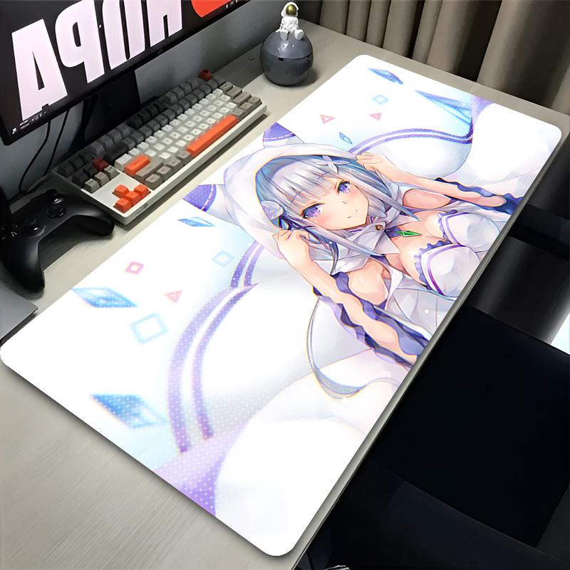 Mauspad Groß Anime Re Zero Emilia Rem Schreibtischmatte XXL Büro Gamer Schrank Schreibtisch Gummi-Mauspad Für Spiel-PC Tastaturauflage