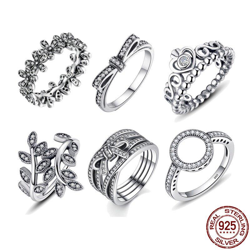New 100 %925 Sterling Silver Rings Wholesale Popular Flower Lucky Rings For Women Jewelry Making