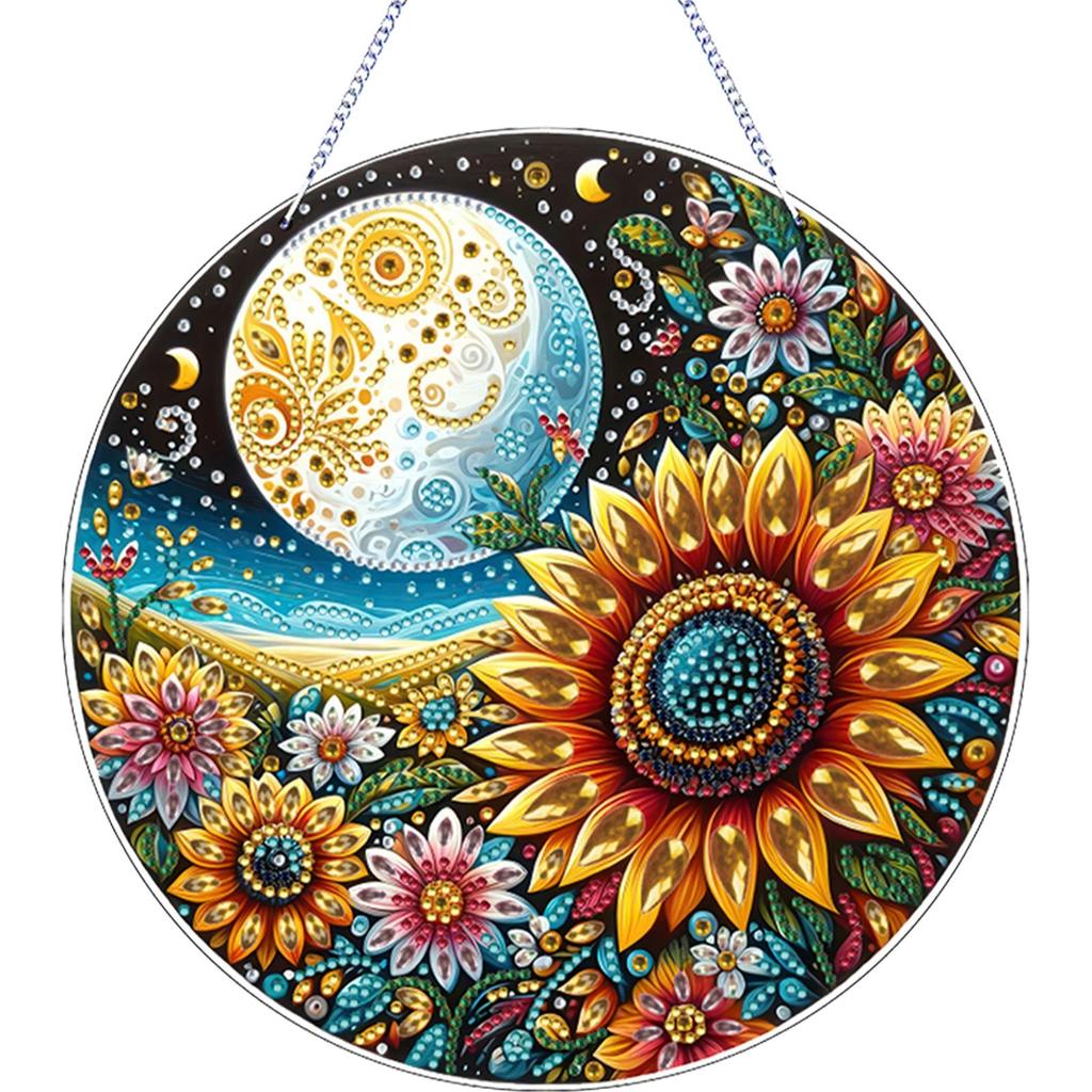 2D Flaches DIY Strassstein Diamant Malerei Fensteranhänger Doppelseitiger Druck Diamant Malerei Anhänger Fensteraufhängung Kunst für Heimdekoration