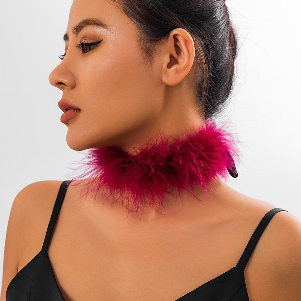 Exaggerated Personality Fluffy Feather Stud Earrings Necklace Bracelet Sets for Women Party Jewelry Multiple Colors Available