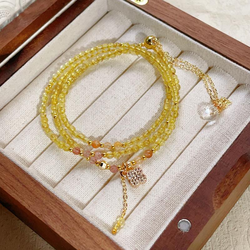 Golden hair crystal three-circle bracelet women s Chinese Nanhong agate bracelet simple niche