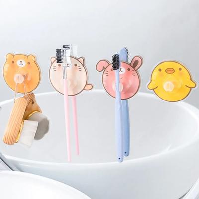 1 Pc- Cartoon Animal Toothbrush Holder Wall Mounted Adhesive Plastic Drill Free Toothbrush Holder Bathroom Supplies-random
