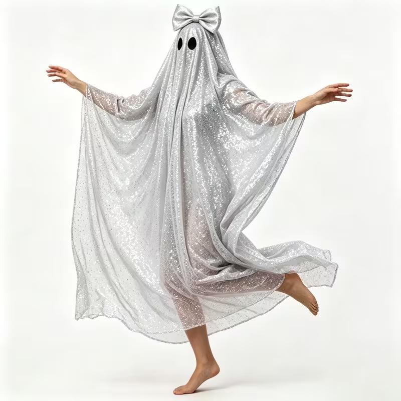 Halloween costume adult female pink sequin ghost cloak bow ghost costume cosplay party