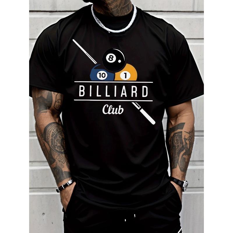 

European sizes Men S T-Shirt Casual Street Style Billiard 8 Ball 10 Ball 1 Ball Cue Print Adult Men S Fashion for Casual Wear Sport Enthusiasts Gift 4XL чорний