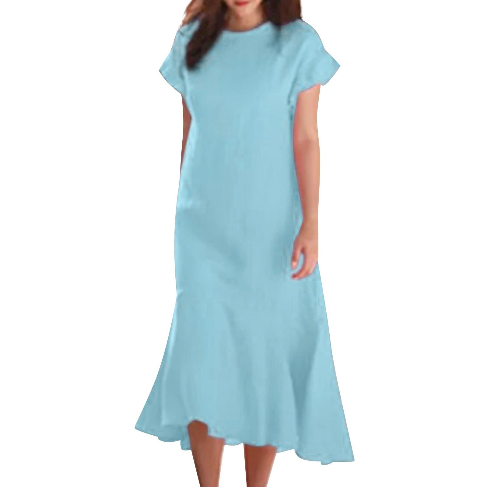 Женские длинные платья из хлопка и льна с круглым вырезом — фото 7