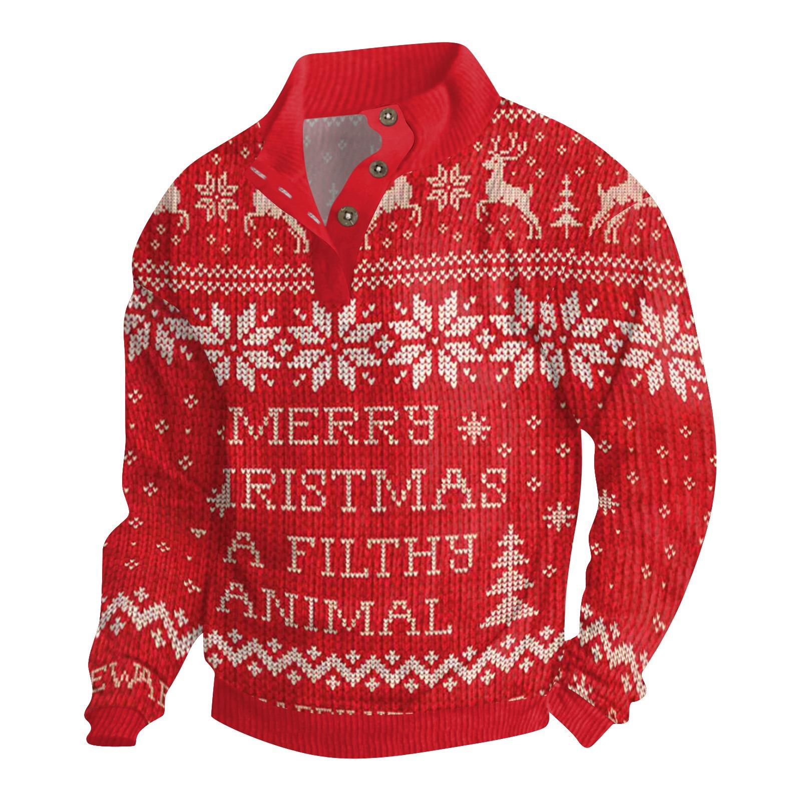 

Мужская рождественская хлопковая рубашка-пуловер с длинным рукавом для активного отдыха, винтажная вельветовая рубашка с воротником-стойкой и пуговицами, повседневная толстовка с рождественским принтом XL