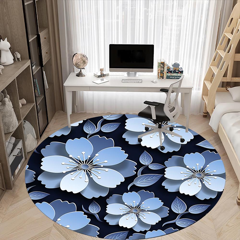 1pc Floral Pattern Office Round Rug, Non-slip, Soft and Durable Office Rug for Interior Decoration, Perfect for Office, Beautiful Decoration yy2603120