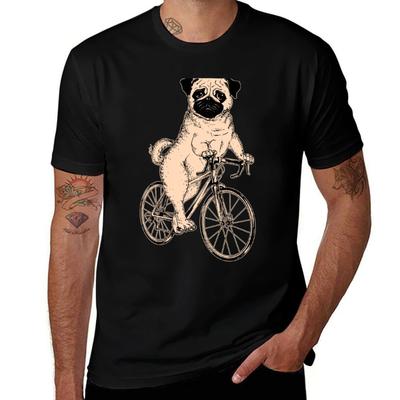 Cycling Pug T-Shirt Man T Shirt Summer Black Cotton T-shirt Plain for Man Package T Shirts for Man Cotton Funny T-Shirt