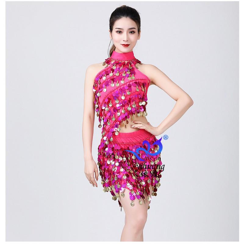 Latin Dance Sequin Fringe Set Stage Performance Costume Women