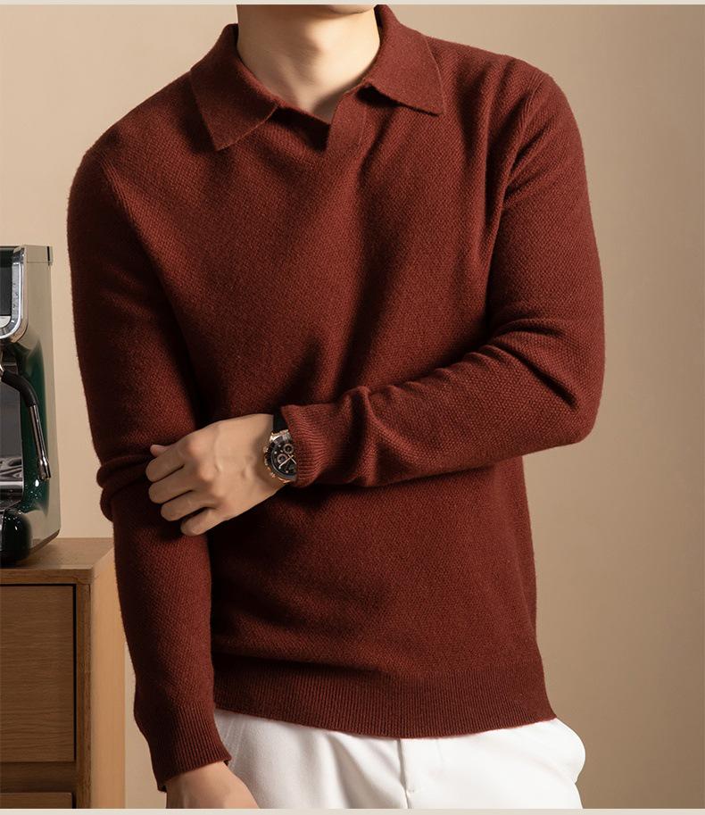 Men's Seagull Neck Cashmere Sweater Base Layer with Turn-Down Collar