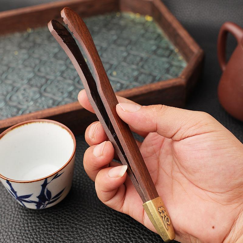 Durable Ebony Alloy Tea Tweezers with Bamboo Clips for Tea Lovers