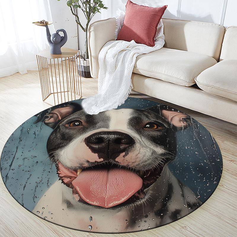 Tongue-Out Dog with Water Drops,Round Area Rug,Carpet Rug for Living Room Bedroom Sofa Playroom Decor,Non-slip Floor Mat 80cmx80cm